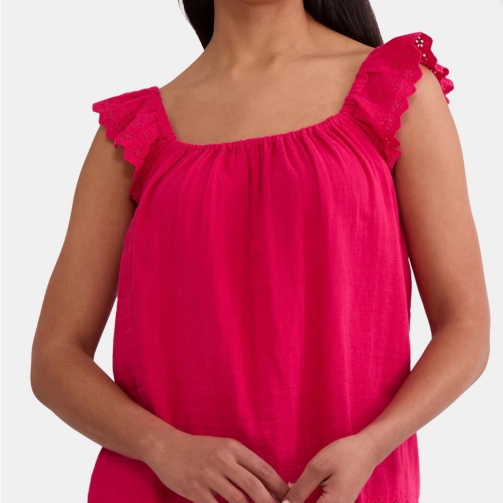 NWT - Time and Tru Women's Bright Pink Ruffle Strap Top - Size M